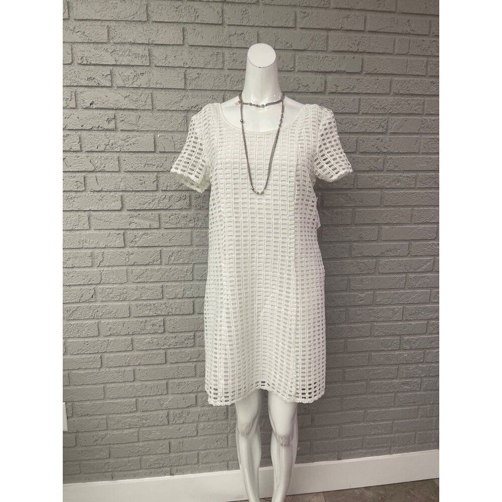 City Studio Women White Crochet Overlay Dress Size M NWT
